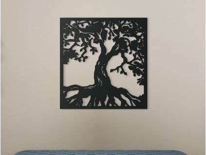 Holzbild BAUM MIT WURZELN (Bildabmessungen 23,5 x 22,5 cm, Bildfarbe Grau)