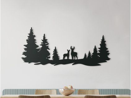 Holzsticker HIRSCHE IM WALD (Bildabmessungen 19 x 45,5 cm, Bildfarbe Grau)