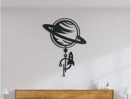 Holzsticker SATURN (Bildabmessungen 43,5 x 32,5 cm, Bildfarbe Grau)