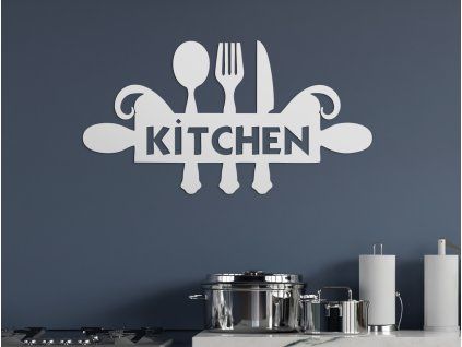 Holzdekoration KITCHEN (Bildabmessungen 17,5 x 31,5 cm, Bildfarbe Grau)