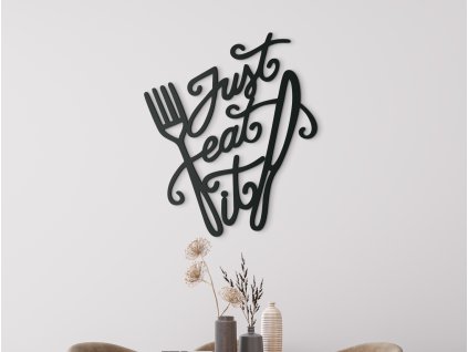 Holzaufschrift Just Eat it mit Besteck