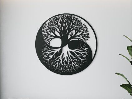 Holzbild LEBENSBAUM YIN YANG (Bildabmessungen 89 x 89 cm, Bildfarbe Grau)