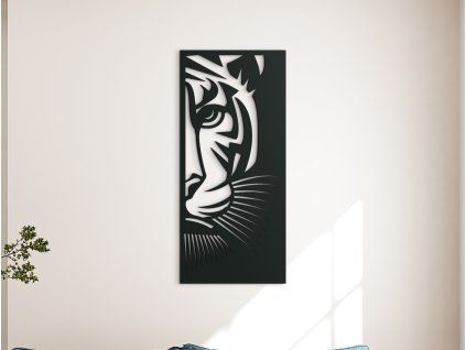 Holzbild LAUERNDER TIGER (Bildabmessungen 44,5 x 20 cm, Bildfarbe Grau)