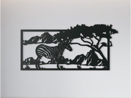Holzbild ZEBRA IN DER SAVANNE (Bildabmessungen 15,5 x 31,5 cm, Bildfarbe Grau)