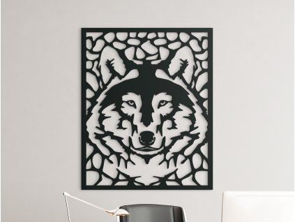 Holzbild MAJESTÄTISCHER WOLF (Bildabmessungen 40 x 32,5 cm, Bildfarbe Grau)