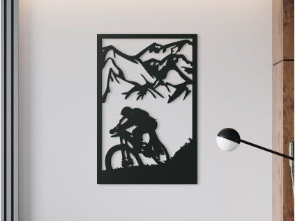 Holzbild MOUNTAINBIKING (Bildabmessungen 31 x 20,5 cm, Bildfarbe Grau)