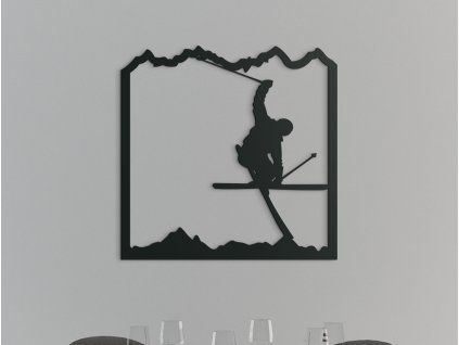 Holzbild SKIFAHRER (Bildabmessungen 32,5 x 32,5 cm, Bildfarbe Grau)