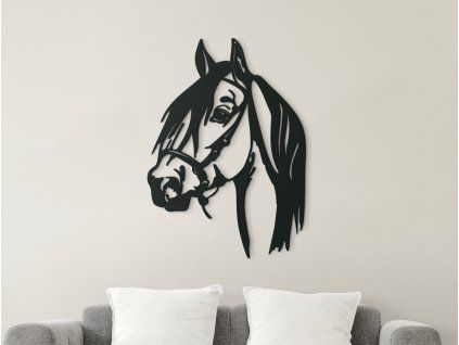 Holzsticker PFERD MIT HALFTER (Bildabmessungen 31,5 x 22,5 cm, Bildfarbe Grau)
