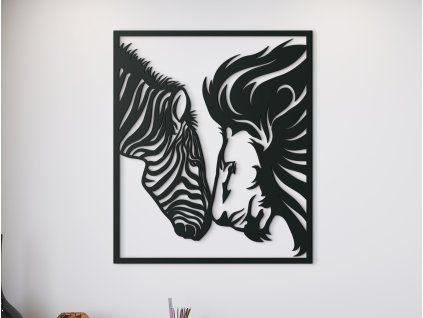 3D-Wandbild LÖWE UND ZEBRA (Bildabmessungen 38 x 32,5 cm, Bildfarbe Grau)