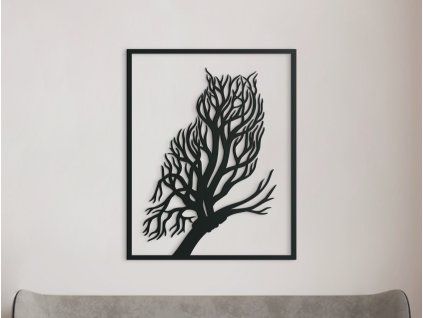 Holzbild EULE UND BAUM (Bildabmessungen 40,5 x 32,5 cm, Bildfarbe Grau)