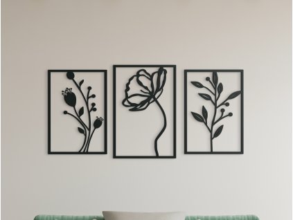 54603 3 teilige holzdekoration feldblumen