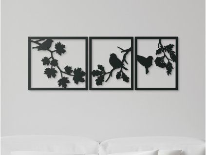Mehrteiliges Bild VOGELTRIPTYCHON (Bildabmessungen 65 x 186 cm, Bildfarbe Grau)