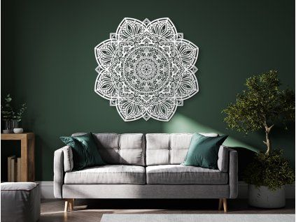 Holzmandala BLUME DES LEBENS (Bildabmessungen 84 x 84 cm, Bildfarbe Grau)