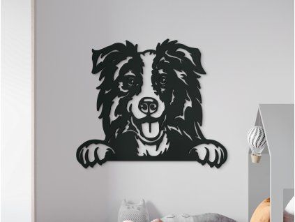 Holzbild Border Collie (Bildabmessungen 27 x 31,5 cm, Bildfarbe Grau)