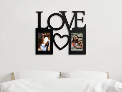 Hölzerner Fotorahmen LOVE mit Herz (Bildfarbe Grau)
