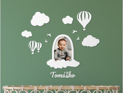 Kinderfotorahmen + eigener Name (Bildabmessungen 40,5 x 53,5 cm, Bildfarbe Grau)