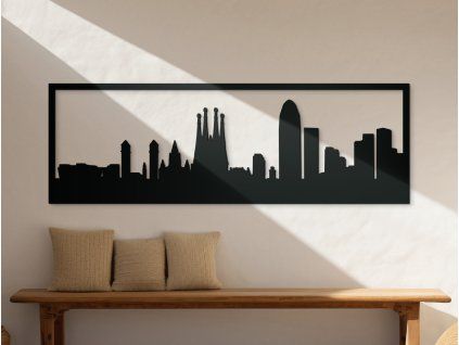 Panoramabild Barcelona (Bildabmessungen 20,5 x 62 cm, Bildfarbe Grau)