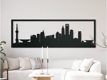 Panoramabild Shanghai (Bildabmessungen 20,5 x 62 cm, Bildfarbe Grau)