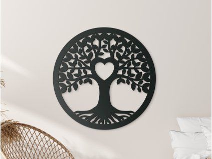 Rundes Holzbild LEBENSBAUM LIEBE (Bildabmessungen 20 x 20 cm, Bildfarbe Grau)