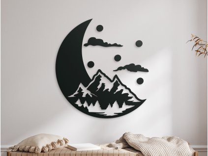 55728 holzbild mond in den bergen