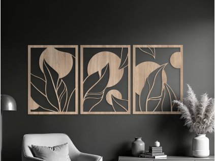 55752 3 teiliges holzbild grosse blatter