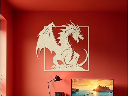 Wandbild GROSSER CHINESISCHER DRACHE (Bildabmessungen 43,5 x 44,5 cm, Bildfarbe Grau)