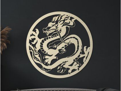 Runder Holzsticker DRACHE (Bildabmessungen 44,5 x 44,5 cm, Bildfarbe Grau)
