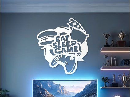 Wandsticker Eat Sleep Game (Bildabmessungen 31,5 x 29 cm, Bildfarbe Grau)