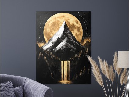 Obraz na stenu Zlatý mesiac za horou (Bildgröße A1, Farbe des Rahmens Ohne Rahmen, Oberflächenfinish 3D)