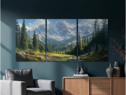 Trojdielny farebný obraz Údolie hôr (Bildgröße A1, Farbe des Rahmens Ohne Rahmen, Oberflächenfinish 3D)