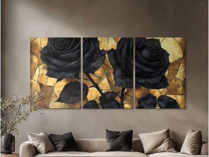 Trojdielny obraz Mozaika čiernych ruží (Bildgröße A1, Farbe des Rahmens Ohne Rahmen, Oberflächenfinish 3D)