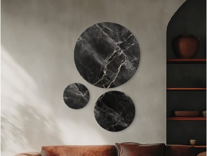 Trojdielny okrúhly obraz Čierny mramor (Bildabmessungen 108 x 76 cm, Oberflächenfinish Matt)