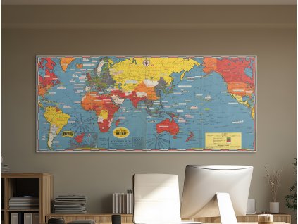 Vojnová mapa sveta 1944 (Bildabmessungen 39,5 x 90 cm, Oberflächenfinish 3D)