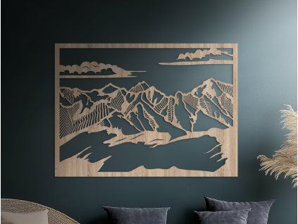 Holzbild Alpen (Bildabmessungen 31 x 42,5 cm, Bildfarbe Grau)
