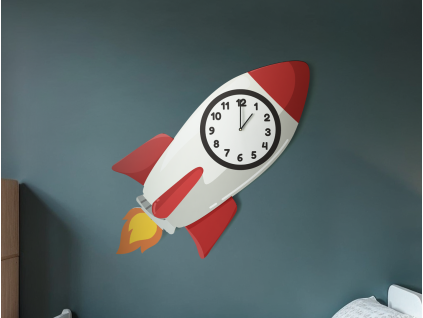 Detské hodiny na stenu Raketa (Bildabmessungen 75 x 75 cm, Zeigerfarbe Weiß)