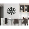 Holzaufschrift Kitchen mit Besteck und Dekor (Bildabmessungen 32,5 x 34,5 cm, Bildfarbe Grau)