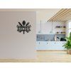 Holzaufschrift Kitchen mit Besteck und Dekor (Bildabmessungen 32,5 x 34,5 cm, Bildfarbe Grau)