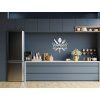 Holzaufschrift Kitchen mit Besteck und Dekor (Bildabmessungen 32,5 x 34,5 cm, Bildfarbe Grau)
