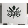Holzaufschrift Kitchen mit Besteck und Dekor (Bildabmessungen 32,5 x 34,5 cm, Bildfarbe Grau)