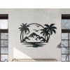 Holzsticker PARADIESISCHE INSEL MIT PALMEN (Bildabmessungen 28 x 44,5 cm, Bildfarbe Grau)