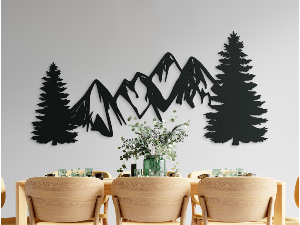 Tableau moderne en bois Montagnes et forêt