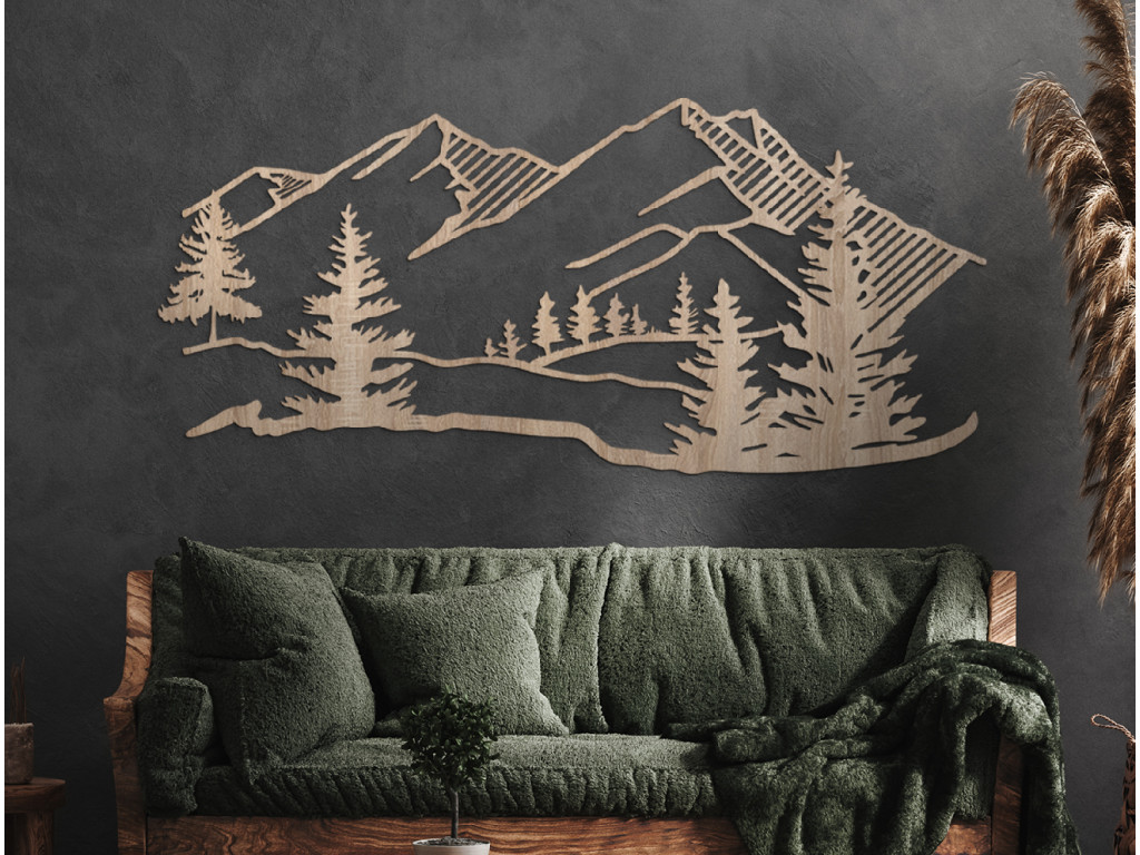 Tableau sculpté Montagnes et forêt