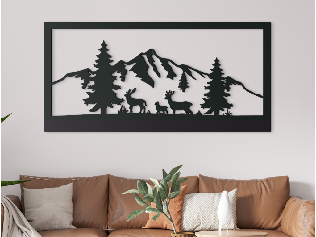 Tableau en bois Cerfs sous la montagne