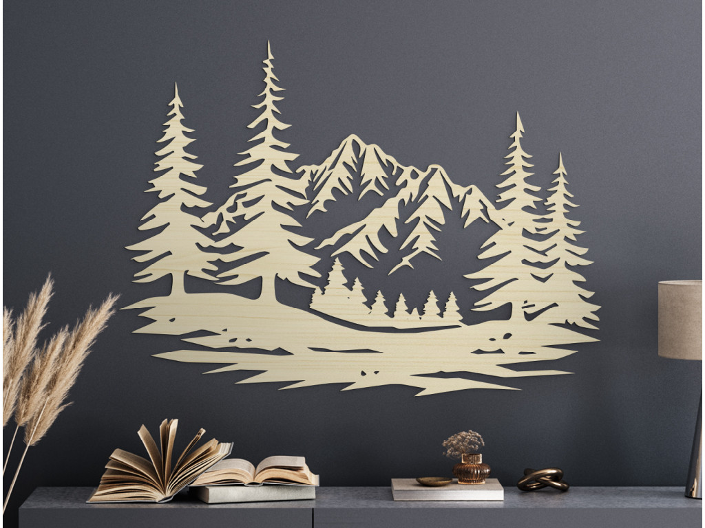 Tableau en bois Montagne au-dessus d’une prairie