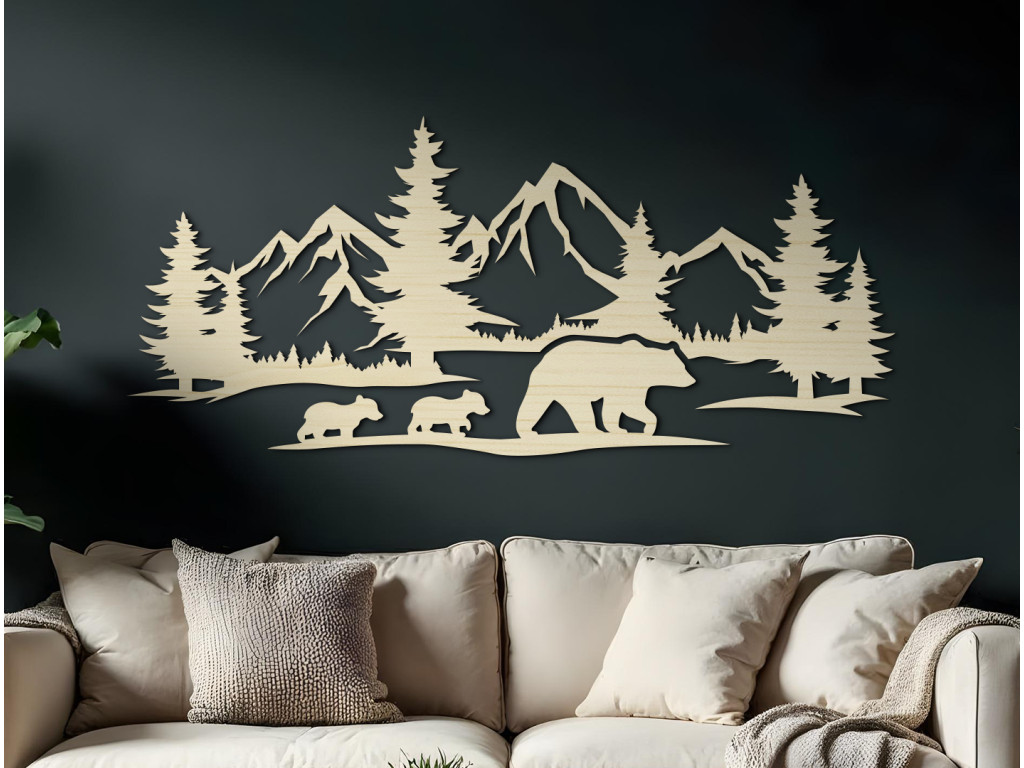 Tableau en bois mural Ours dans les montagnes