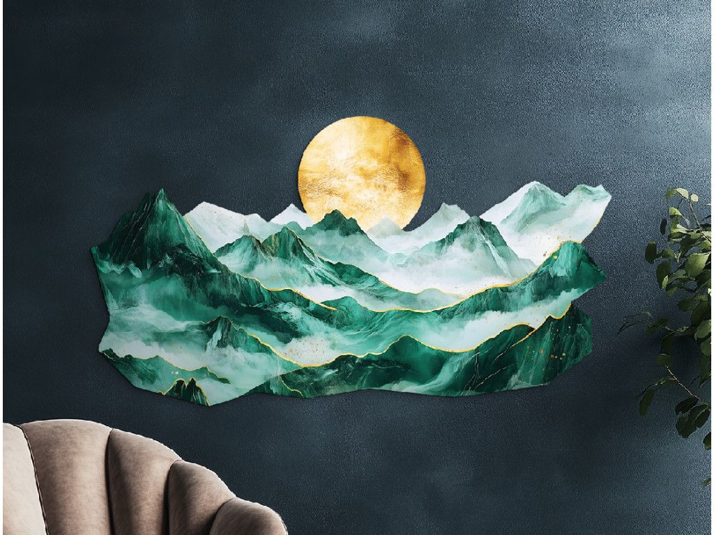 Tableau mural Montagnes turquoise (Dimensions du tableau 31 x 56 cm, Finition Mate)