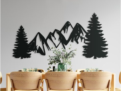 Tableau moderne en bois Montagnes et forêt