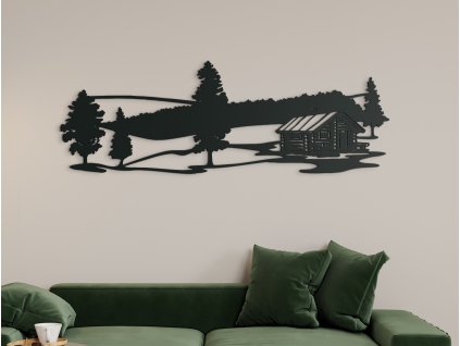 Tableau folklorique en bois Cabane dans la forêt