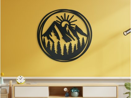 Tableau rond Lever du soleil sur les montagnes