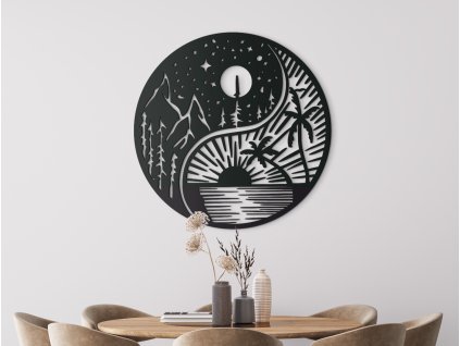 Tableau rond en bois Jour et nuit